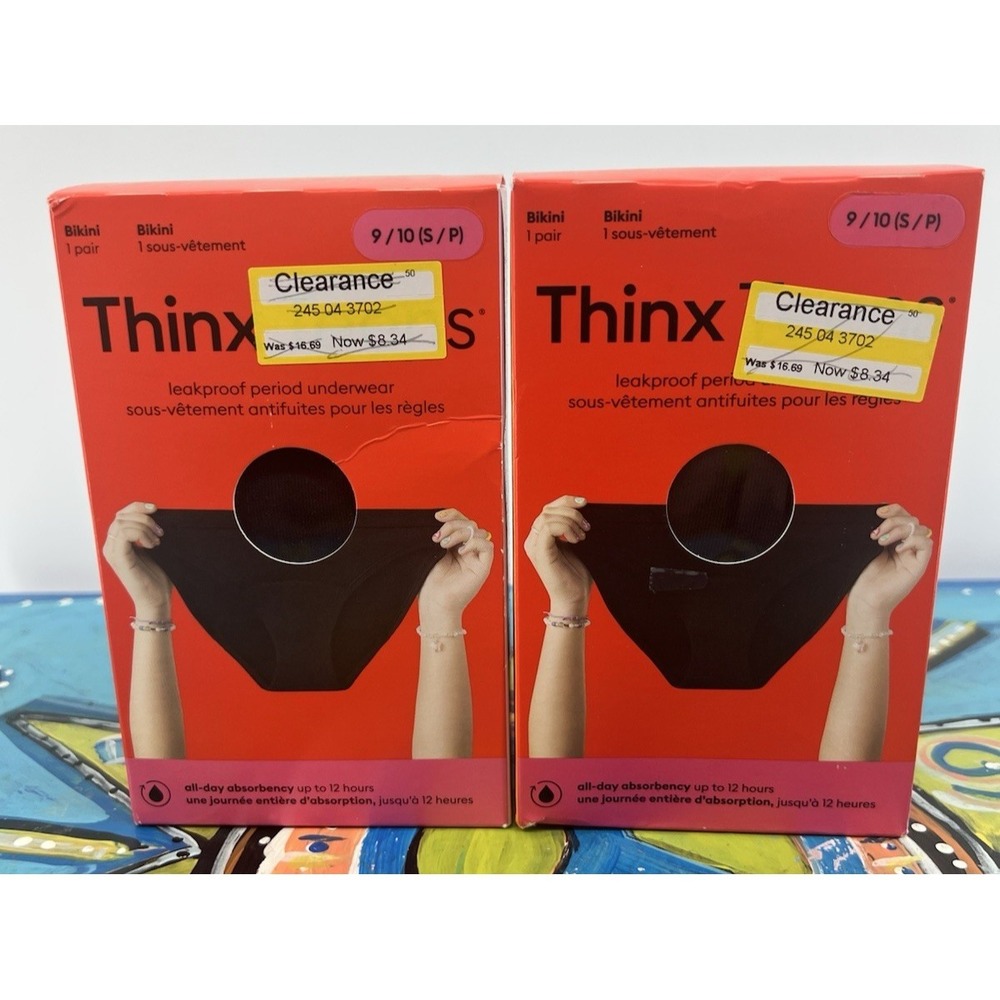 2 Pair Thinx Teens Bikini Leakproof Period Underwear Sz S 9-10 Black